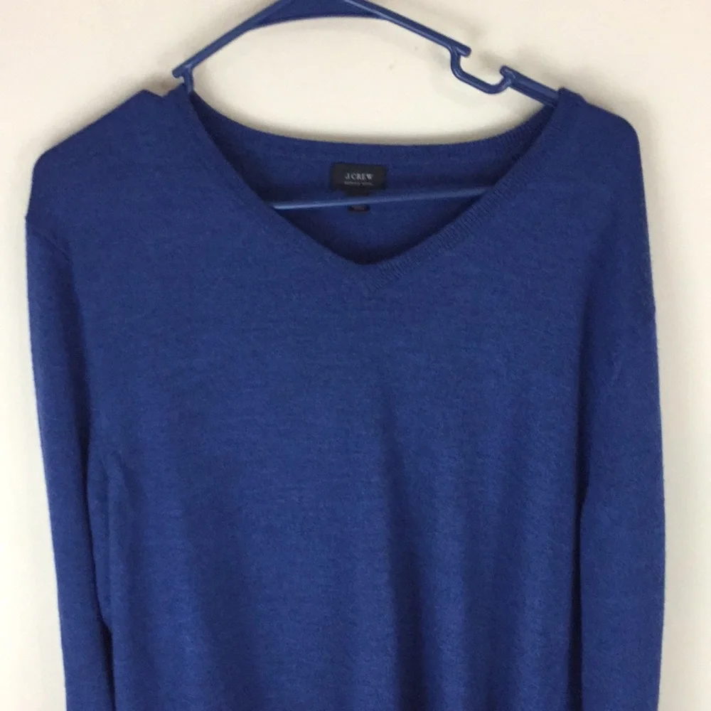 J Crew Blue Merino Wool V-Neck Lightweight Sweater Size Large